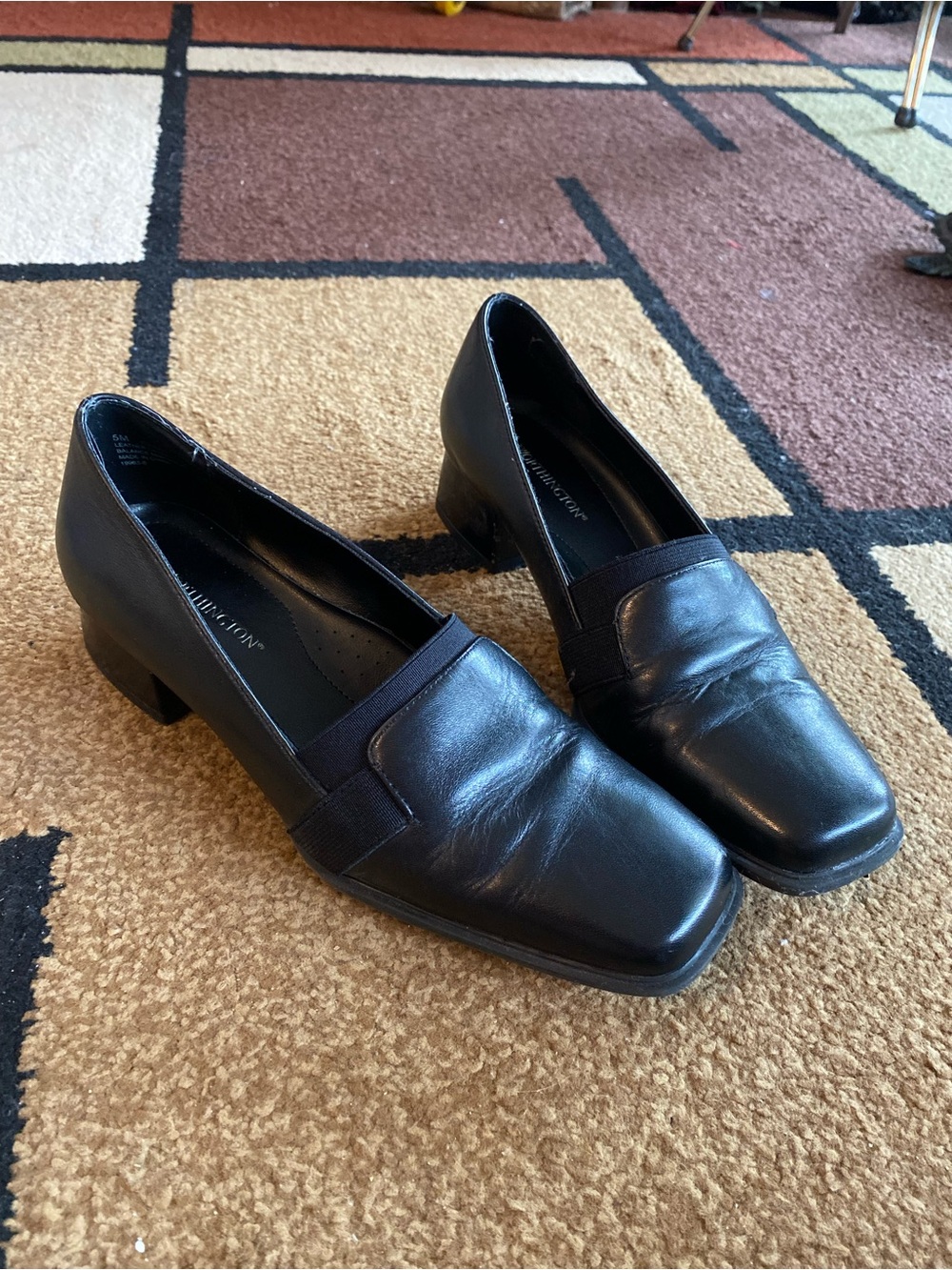 Worthington Black Leather Low Block Heel Loafers